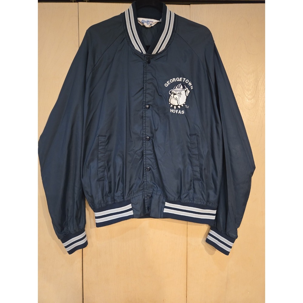 Vintage 80s Georgetown Hoyas Chalk Line Jacket XL NCAA Bulldog Snap